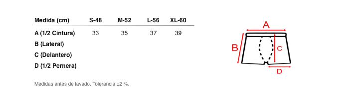 Medidas reales de 488 PACK DE DOS BÓXERS SEGUNDA PIEL