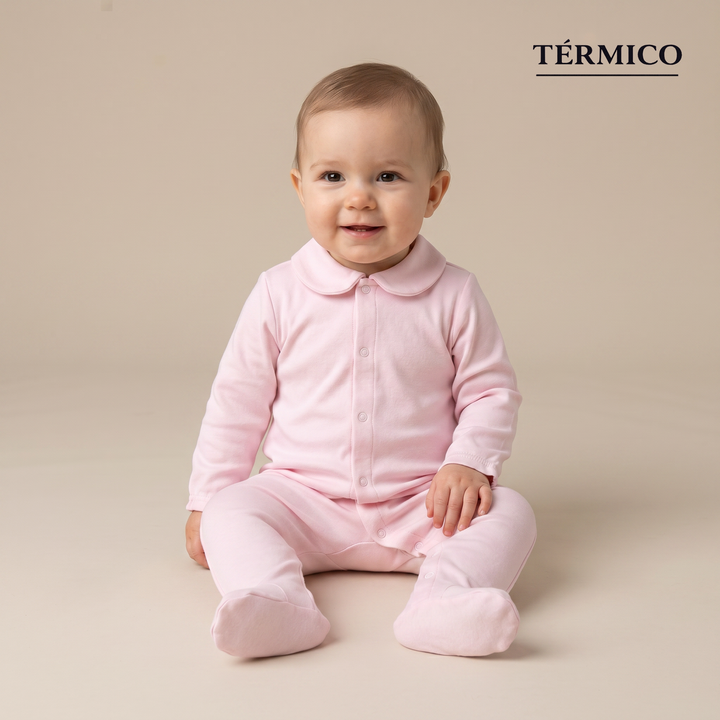 0710 PIJAMA PELELE ALGODÓN BEBÉ AFELFADO TÉRMICO ABIERTO DELANTE 715-Rosa Pálido
