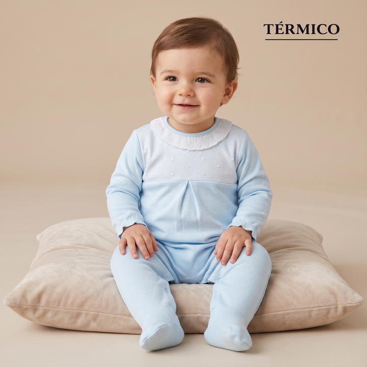 0711 PIJAMA PELELE ALGODÓN BEBÉ AFELFADO TÉRMICO ABIERTO DETRÁS 209-Celeste