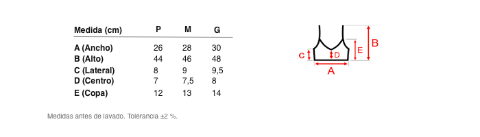 Medidas reales de 1501R PINK SECOND SKIN GIRL'S TOP