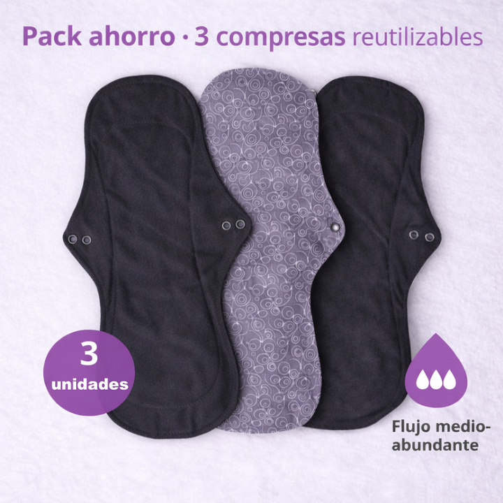 1610 PACK DE 3 COMPRESAS DE TELA REUTILIZABLE