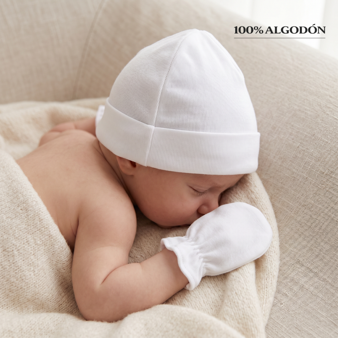 2100B GORRITO Y MANOPLAS ALGODÓN BLANCO 000-Blanco Talla única