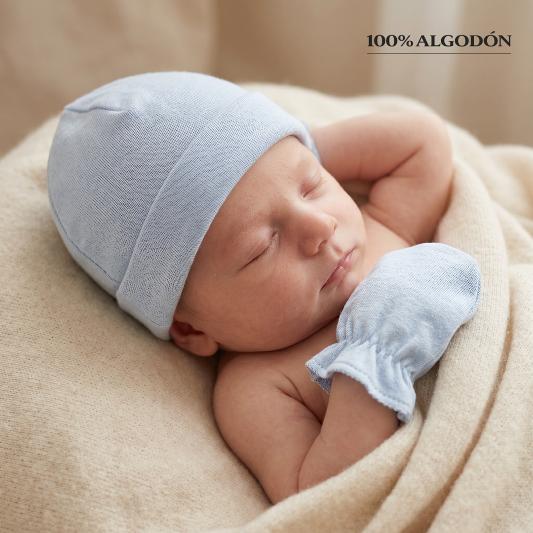 2100A GORRITO Y MANOPLAS ALGODÓN AZUL 209-Celeste Talla única