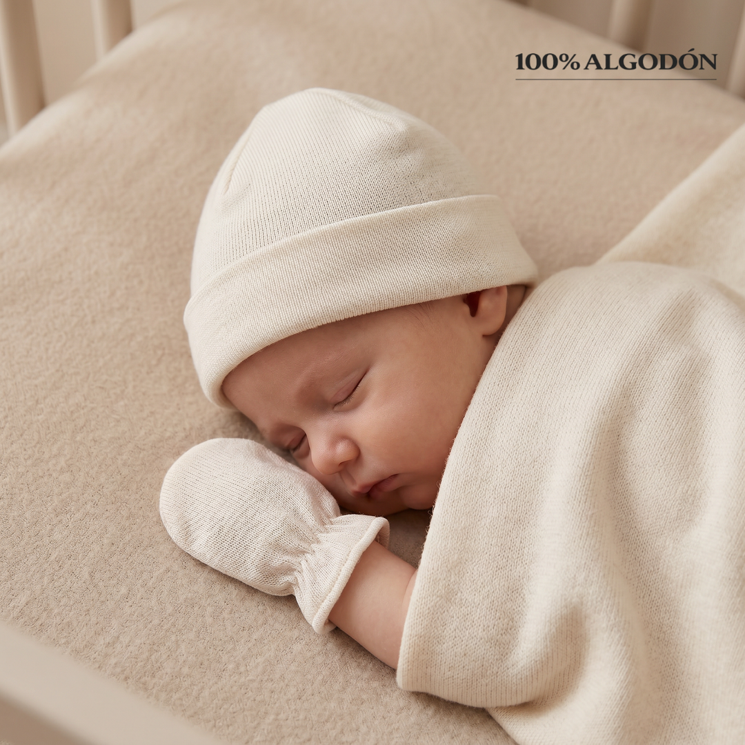 2100G GORRITO Y MANOPLAS ALGODÓN BEIGE 403-Beige Talla única