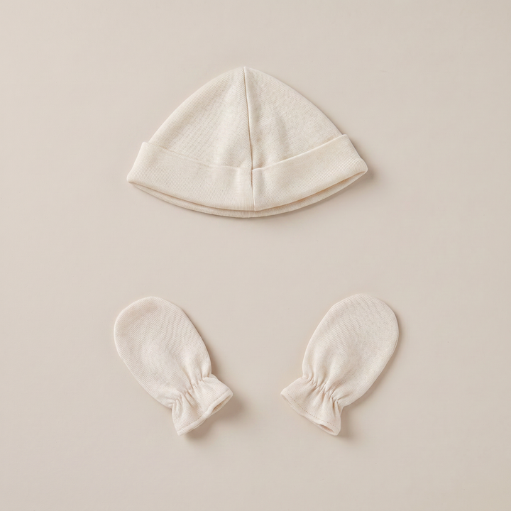 2100G GORRITO Y MANOPLAS ALGODÓN BEIGE