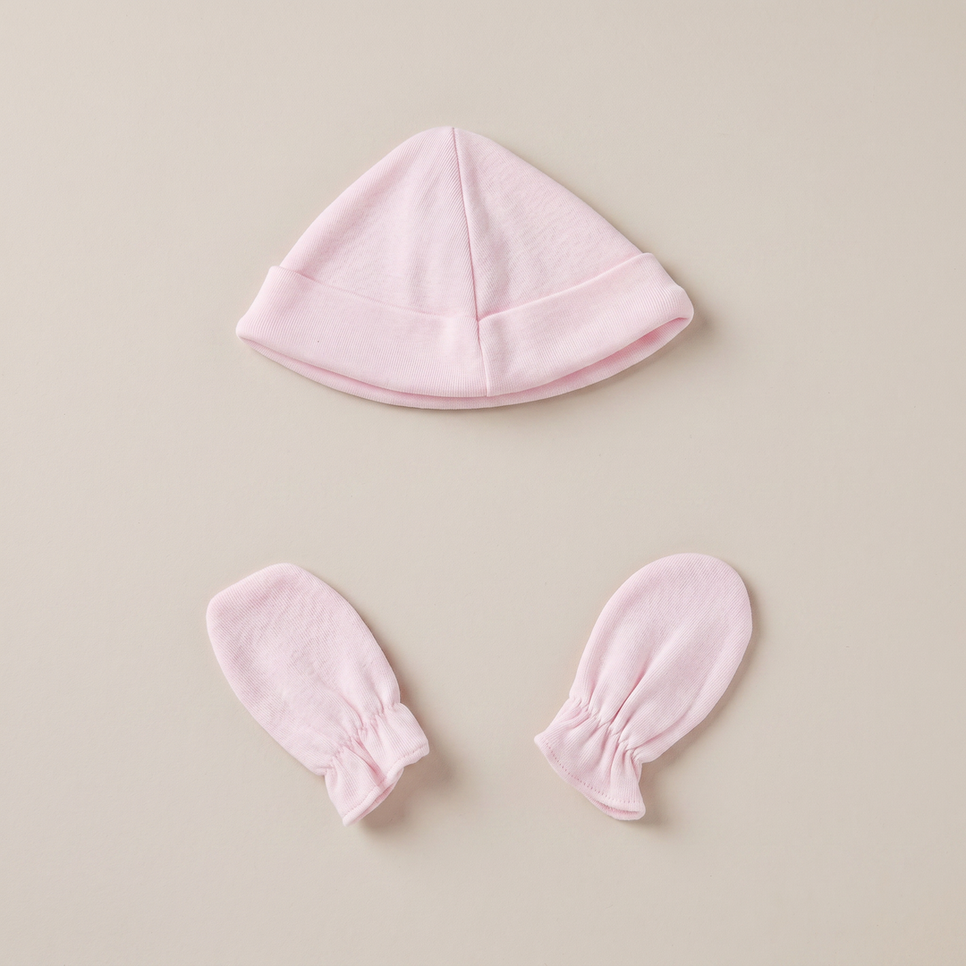 2100R GORRITO Y MANOPLAS ALGODÓN ROSA