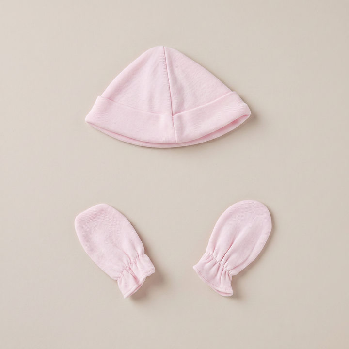 2100R GORRITO Y MANOPLAS ALGODÓN ROSA