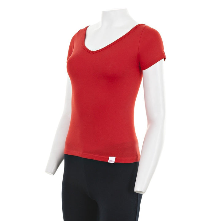 7825 CAMISETA MANGA CORTA CUELLO V DELANTE Y DETRÁS 076-Rojo