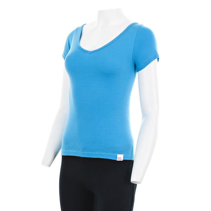 7825 CAMISETA MANGA CORTA CUELLO V DELANTE Y DETRÁS 270-Turquesa