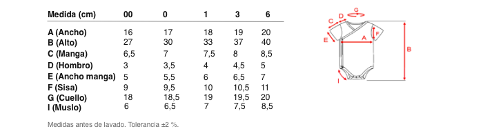 Medidas reales de 2400 BODY NATAL CRUZADO