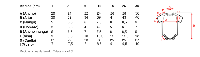 Medidas reales de 2616 ADAPTABLE BODYSUIT SHORT SLEEVE AMERICAN COLLAR