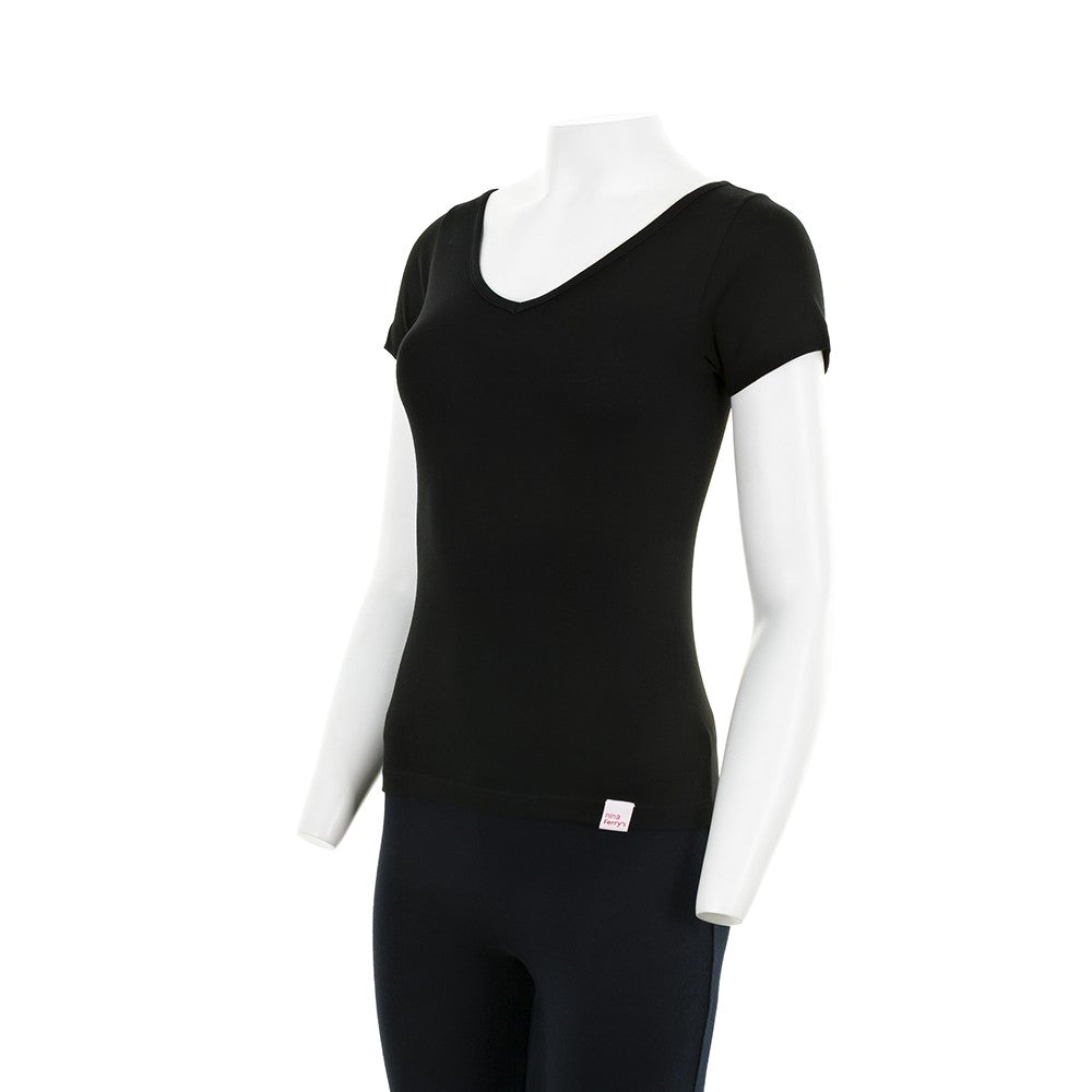 7825b CAMISETA MANGA CORTA CUELLO V DELANTE Y DETRÁS 009-Negro 2XL