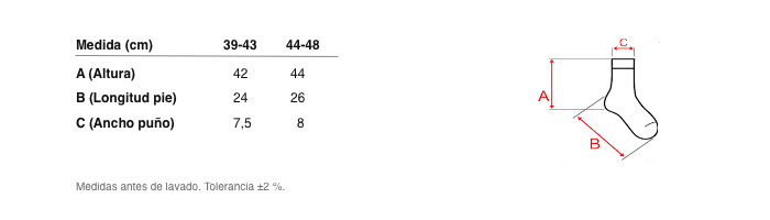 Medidas reales de 4469 CALCETÍN TÉRMICO ALTO RODILLA