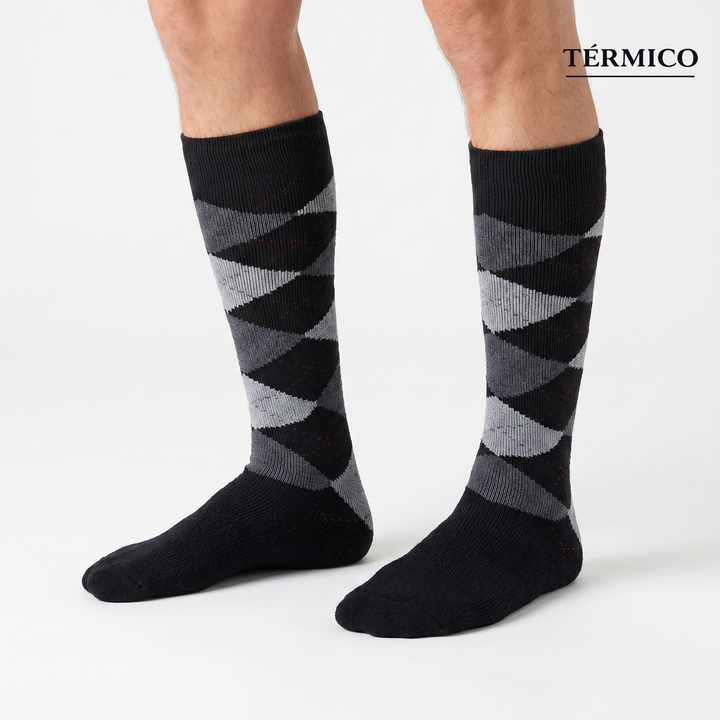 4471 CALCETÍN TÉRMICO ROMBOS ALTO RODILLA 009-Negro Única