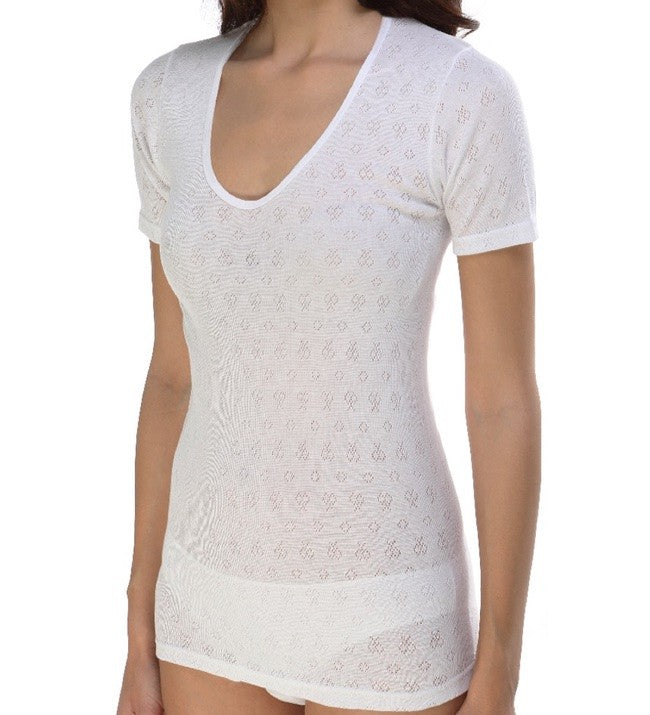 5828 CAMISETA CALADA MANGA CORTA HILO DE ESCOCIA 100% ALGODÓN ANTIALÉRGICA 000-Blanco