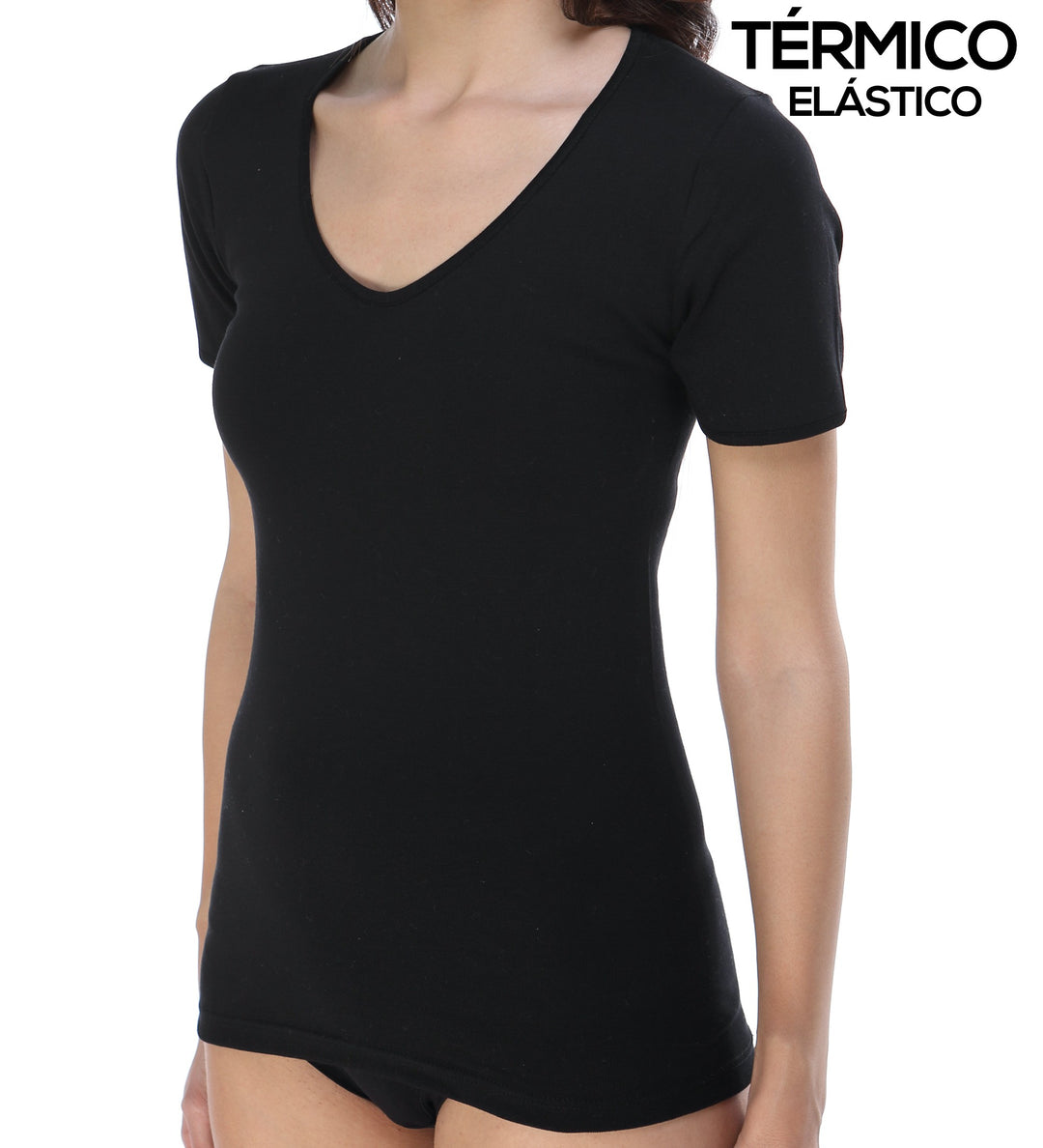 9817 CAMISETA MANGA CORTA AFELPADA TÉRMICA ADAPTABLE 009-Negro