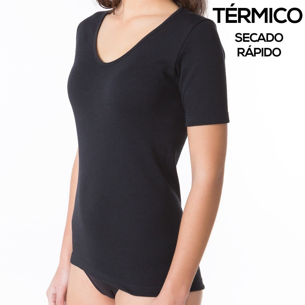 9825 CAMISETA MANGA CORTA TÉRMICA SECADO RÁPIDO 009-Negro