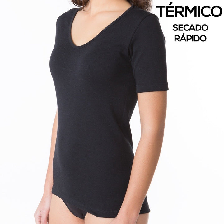 9825 CAMISETA MANGA CORTA TÉRMICA SECADO RÁPIDO 009-Negro
