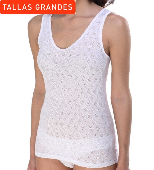 5827b CAMISETA CALADA TIRANTES HILO DE ESCOCIA 100% ALGODÓN ANTIALÉRGICA 000-Blanco