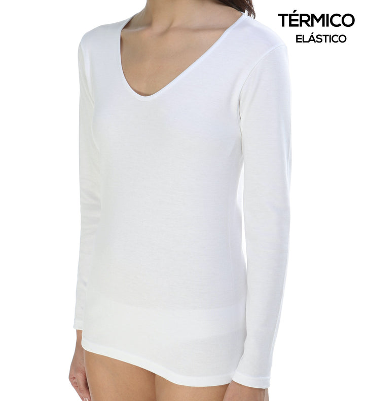 9818 CAMISETA MANGA LARGA AFELPADA TÉRMICA ADAPTABLE 000-Blanco