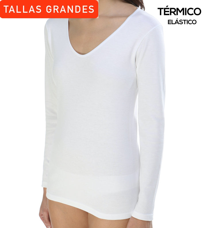 9818b CAMISETA MANGA LARGA AFELPADA TÉRMICA ADAPTABLE 000-Blanco