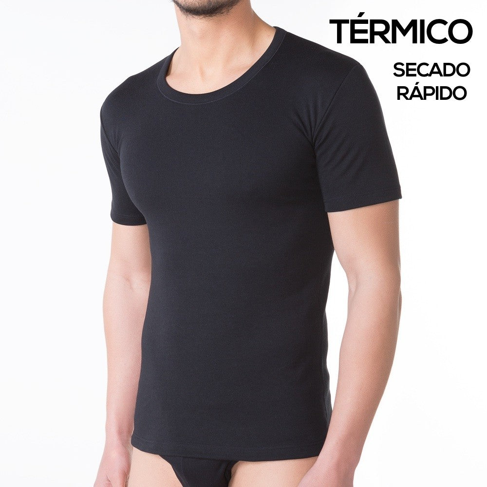 9202 CAMISETA TÉRMICA MANGA CORTA SECADO RÁPIDO 009-Negro