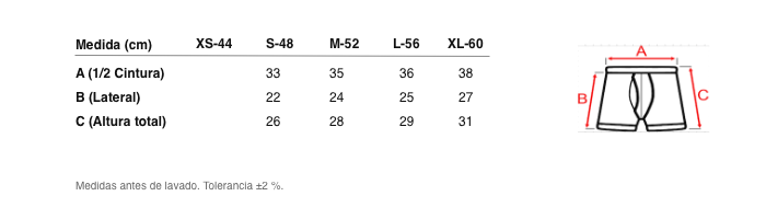 Medidas reales de 5005 OPEN SHORT BOXER