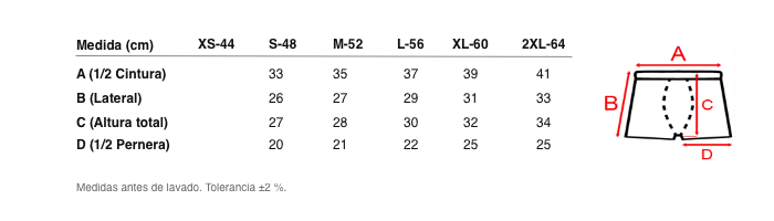 Medidas reales de 5007 BÓXER CERRADO ADAPTABLE CON GOMA