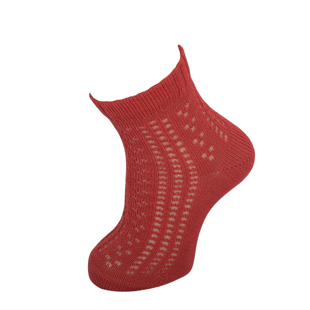4742 CALCETÍN CALADO TOBILLERO PERLÉ 076-Rojo