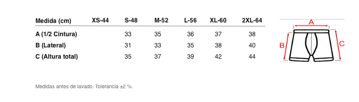 Medidas reales de 5069b BÓXER CERRADO CICLISTA