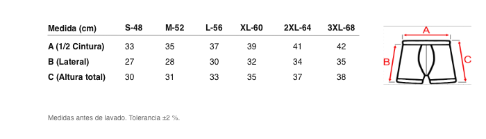 Medidas reales de 5076b OPEN BOXER PIECE. SCOTTISH THREAD