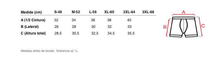 Medidas reales de 5085b BÓXER ABIERTO SEGUNDA PIEL