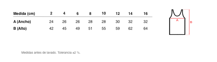 Medidas reales de 5180 CAMISETA TIRANTES BÁSICA