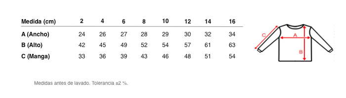 Medidas reales de 5184 CAMISETA MANGA LARGA  BÁSICA