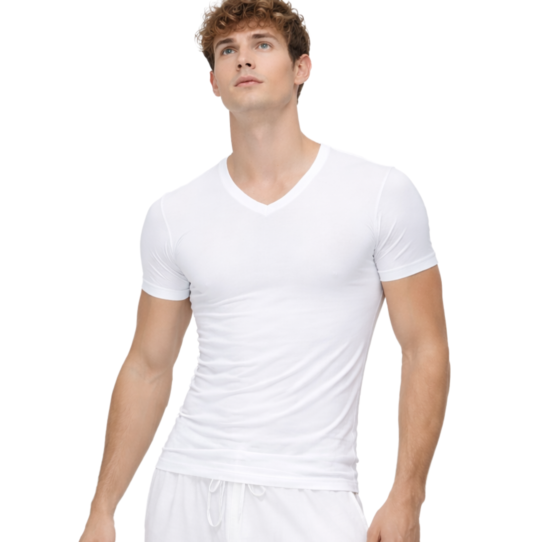 5203 ELASTIC SHORT-SLEEVE V-NECK T-SHIRT