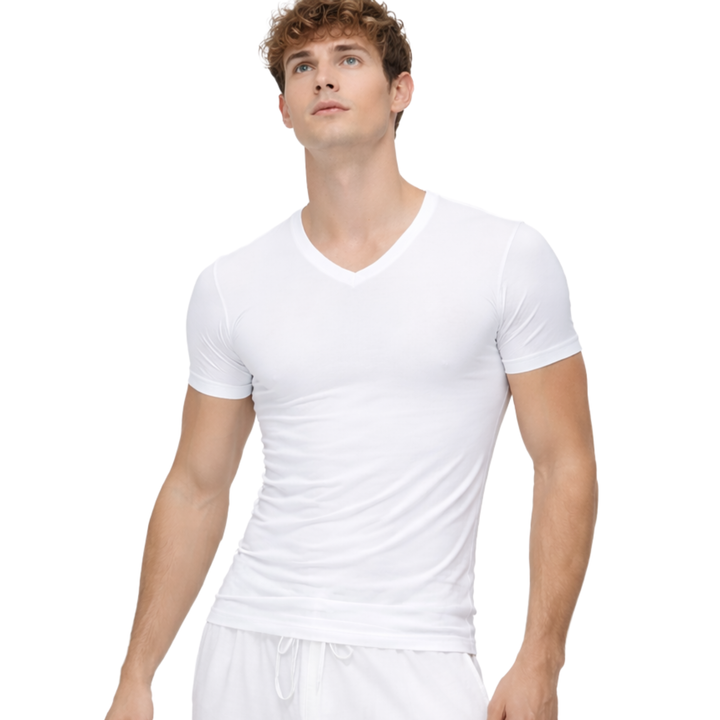 5203 ELASTIC SHORT-SLEEVE V-NECK T-SHIRT