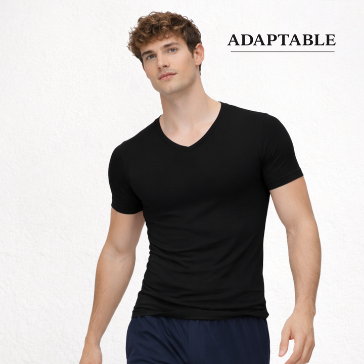 5203 ELASTIC SHORT-SLEEVE V-NECK T-SHIRT
