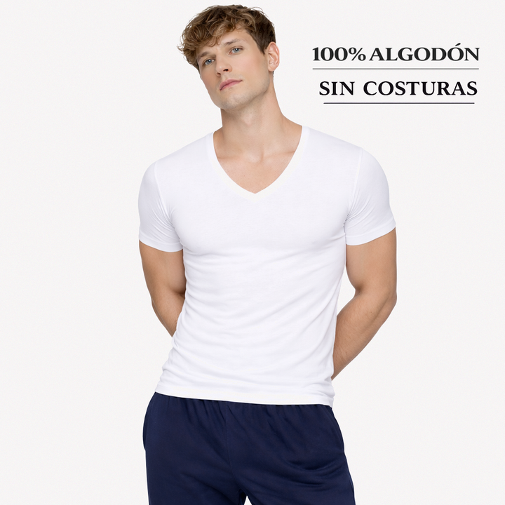 5206b CAMISETA MANGA CORTA CANALÉ CUELLO PICO 000-Blanco