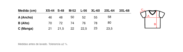 Medidas reales de 5207b CAMISETA MANGA CORTA LISA CUELLO PICO