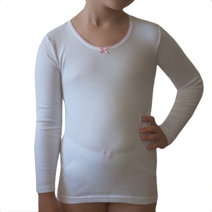 5826 CAMISETA MANGA LARGA ADAPTABLE CON LACITO 000-Blanco-Cuello Rosa