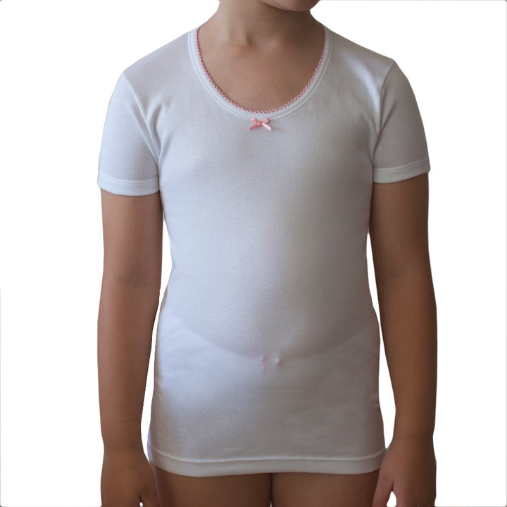5821 CAMISETA MANGA CORTA ADAPTABLE CON LACITO 000-Blanco-Cuello Rosa