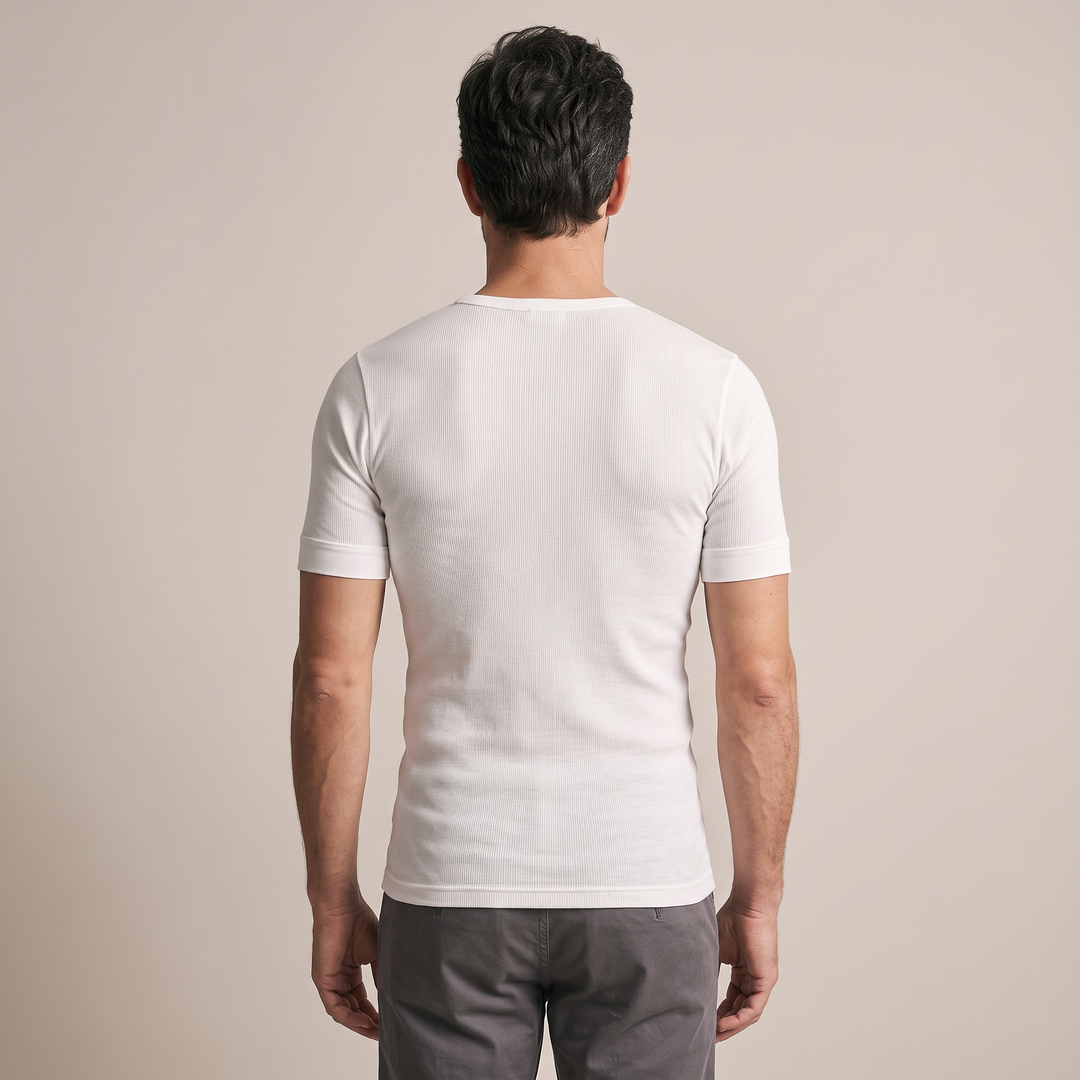 5234 Scottish Yarn Openwork Short-Sleeved T-Shirt. V-Neck
