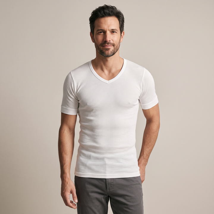 5234 Scottish Yarn Openwork Short-Sleeved T-Shirt. V-Neck