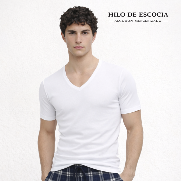 5238b CAMISETA MANGA CORTA HILO DE ESCOCIA. CUELLO PICO