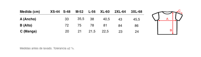 Medidas reales de 5241b CAMISETA MANGA CORTA HILO DE ESCOCIA