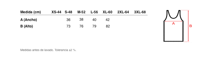Medidas reales de 5242 CAMISETA TIRANTES HILO DE ESCOCIA CANALÉ 2x2