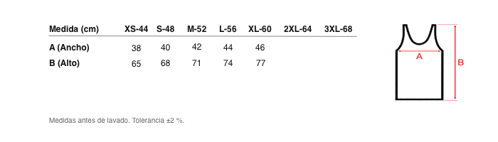 Medidas reales de 5244 CAMISETA TIRANTES  SEGUNDA PIEL INVISIBLE. NO TRANSPARENTA
