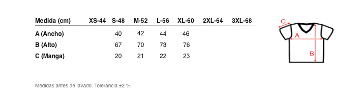 Medidas reales de 5245 CAMISETA MANGA CORTA SEGUNDA PIEL