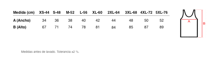 Medidas reales de 5280 CAMISETA TIRANTES BÁSICA