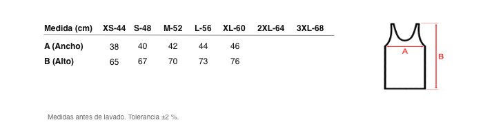 Medidas reales de 5291 ADJUSTABLE TANK TOP